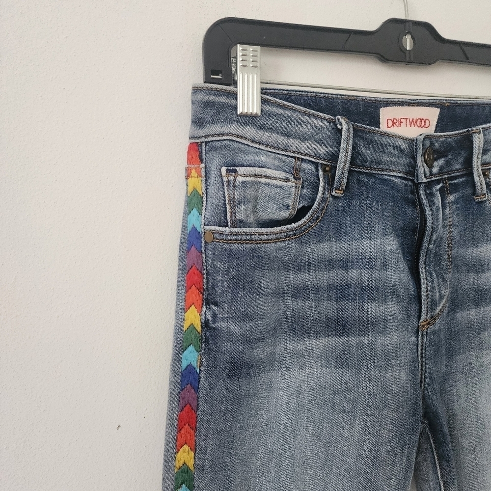 Driftwood for Anthropologie Jackie Rainbow Embroidered Skinny Jeans Size 26 - Picture 5 of 14